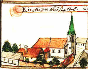 Kirche zu Seustattel und Rathaus - Koci, widok oglny
